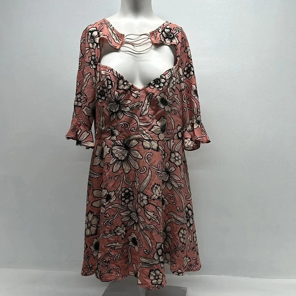 For Love And Lemons Ayla Mini Dress Lace Up V-Neck Floral Pink Black Size Large - Picture 2 of 12